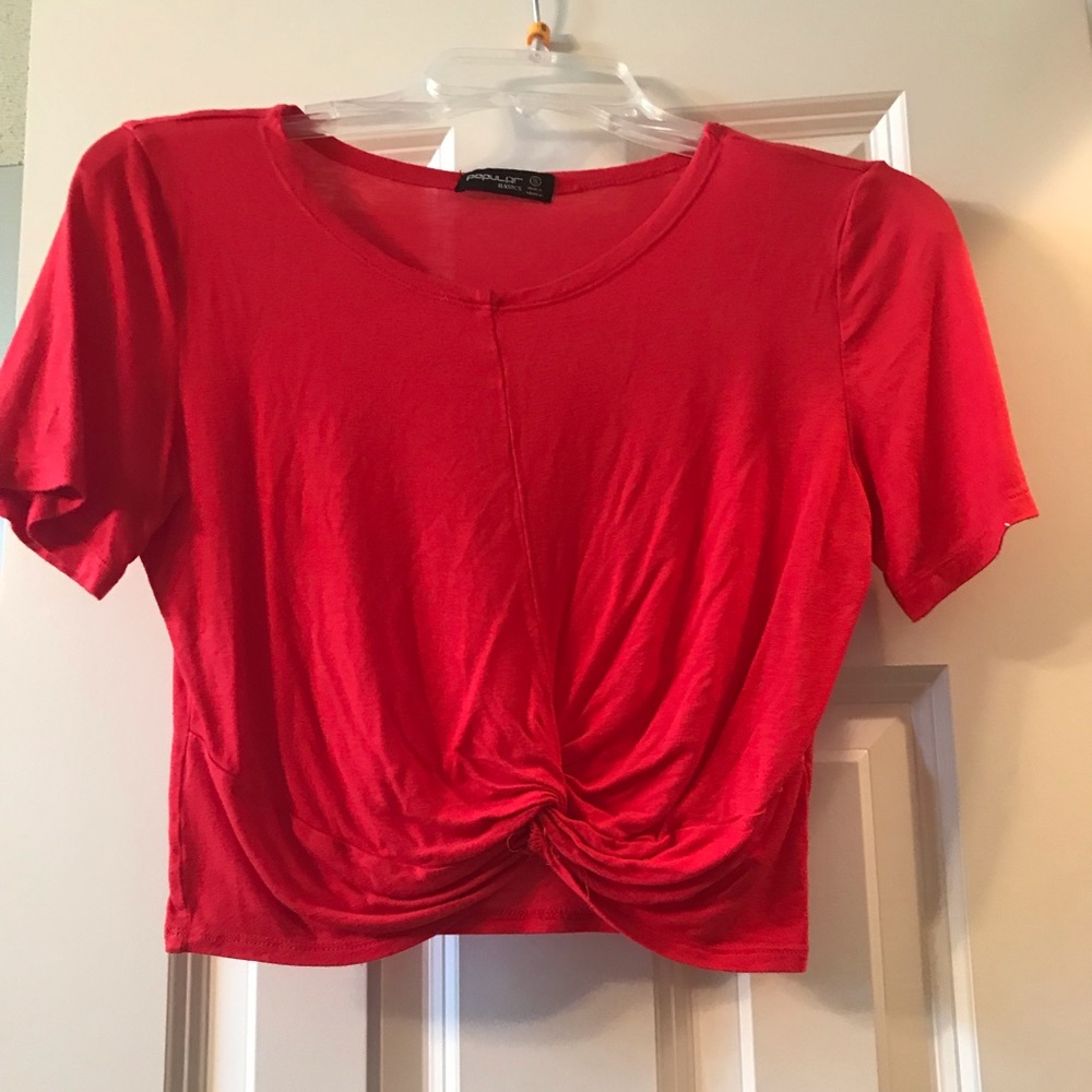red front tie crop top size small